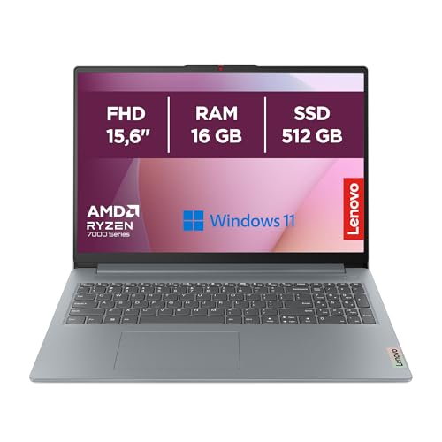 Lenovo IdeaPad Slim 3 Notebook 15,6 Zoll (39,6 cm) FHD (1920 x 1080) – AMD Ryzen 5 7520U, 16 GB RAM, 512 GB SSD, Windows 11 Home, WiFi 6 – Arctic Grey, exklusiv von Amazon