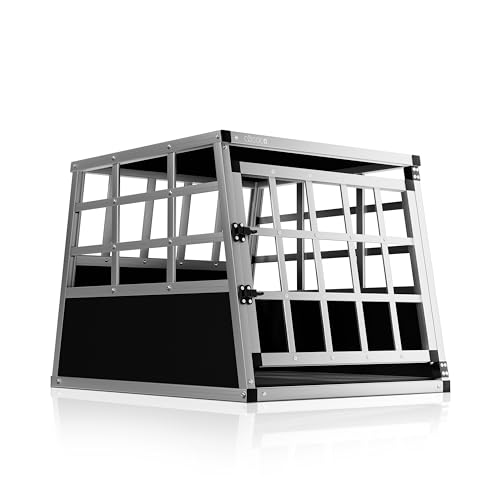 CADOCA® Hundetransportbox Aluminium Hundebox Kofferraum robust verschließbar trapezförmig M 54x70x51cm Reisebox Autobox Tiertransportbox