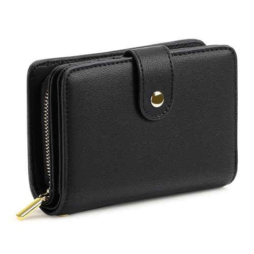 GAEKEAO Portemonnaie Damen,Geldbörse,Geldbeutel Zipper ​mit Münzfach & RFID-Schutz（Schwarz