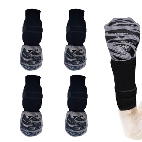 OYIWINMI 4 Stück Pfotenschutz Hund Robuste Anti，Schützende Hundesocken,Anti-Slip Dog Paw Protector Bottom Rubber Sole Dog Boots with Adjustable Straps for Indoor Outdoor Wear (L)
