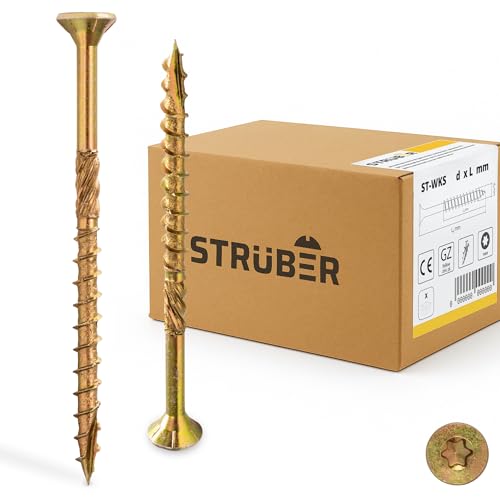 STRÜBER Holzschrauben mit Torx-Antrieb (4,5 x 80 mm / 200 Stück) Holzbauschrauben mit TX-Buchse - Spanplattenschrauben Gelb verzinkt - Senkkopfschrauben für Dachkonstruktionen - Universalschrauben