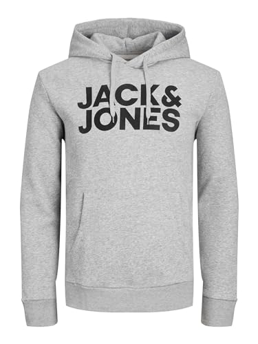 JACK & JONES Herren Hoodie Kapuzensweatshirt JJ Ecorp Logo Sweat Hood, Farbe:Grau, Artikel:- Light Grey Melange, Größe:L