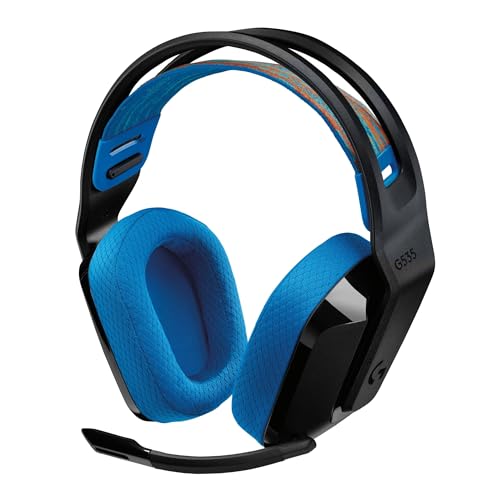Logitech G G535 Lightspeed Casque Gaming sans fil - Casque Supra-auriculaire léger, Micro fonction de désactivation du Son Flip-up, 33 Heures d'autonomie, PS5, PS4, PC, USB-C Rechargeable - Noir/Bleu