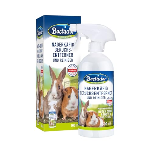 Bactador Enzymreiniger Nagerkäfig Spray 500ml - Geruchsentferner & Reiniger - Gegen Kot, Urin & Tiergerüche - Mikrobiologischer Geruchsneutralisierer - Porentiefe Reinigung in der Nagerumgebung