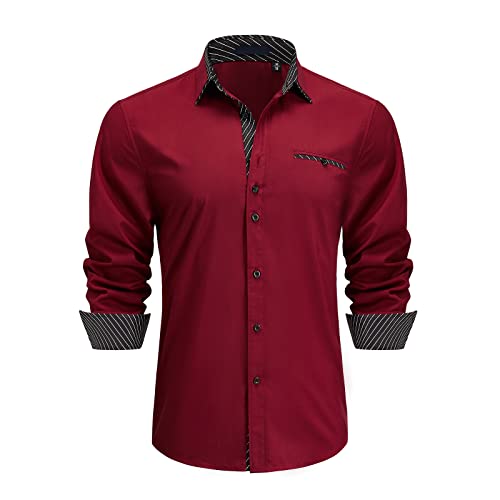 Enlision Herren Hemden Regular Fit Langarm Freizeit Hemd Business Hemden Herrenhemd Rot XXL