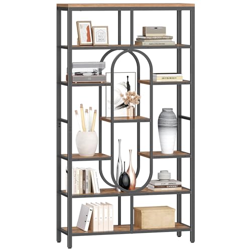 Hzuaneri Bücherregal, 7-stöckiges Standregal, Ausstellungsregal mit 9 Ablagen, Raumteiler Regal für Arbeitszimmer, Wohnzimmer, Büro, Schlafzimmer, 30 x 100 x 180 cm, Vintage Braun-Schwarz BC73001B