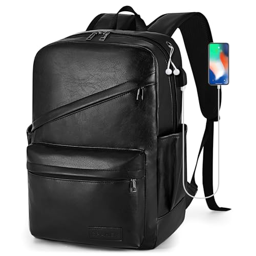 SPAHER Leder Handgepäck Rucksack 40x30x20 Wizzair Vueling Reiserucksack Laptop Rucksack 15,6 Zoll mit USB-Ladeanschluss Weekender Herren Damen Arbeit College Rucksack 25L Cityrucksack Travel Backpack