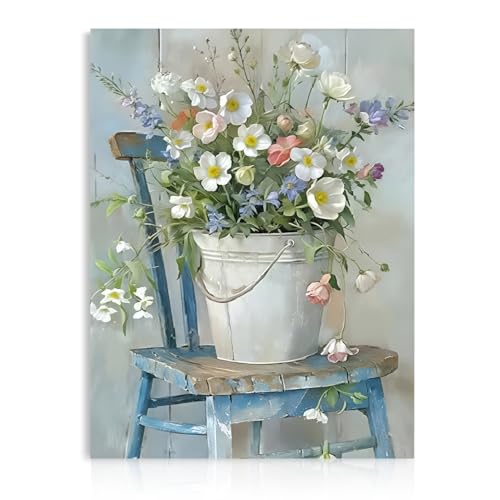 Dazzlewall Rustikale Blüten Wanddeko, Vintage Ästhetik Gänseblümchen-Wildblumen in Kiste Wandbilder für Landhaus Badezimmer Schlafzimmer Wohnzimmer Ohne Rahmen 30x40 cm