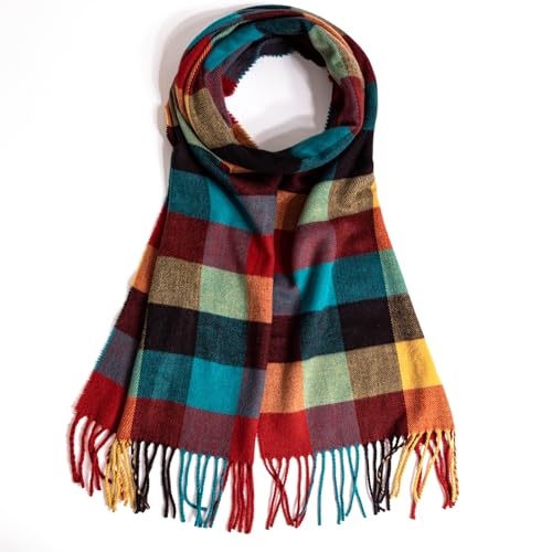 TUSHUSTY Schal für Herren und Damen, Winter, warm, kariert, einfarbig, weich, klassisch, Gelb, Blau, Rot, Medium