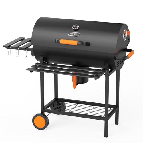 KEYO GRILL 29 Zoll Holzkohlegrill - 537 Sq In, Tonnenförmiger Grill mit Zentrale Holzkohle-Kohlebecken & Abnehmbarer Ascheauffang. Ideal für Garten, Schuppen, Terrasse