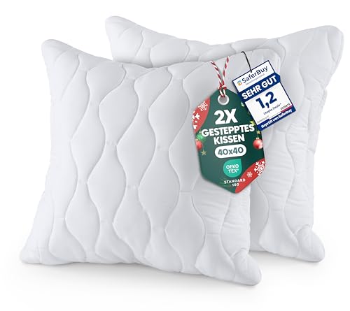 Utopia Bedding Kopfkissen 40x40 cm (2er Set), Gestepptes Kissen für Bett und als Dekokissen, Kissenfüllung, SofaKissen, Zierkissen für Couch (Weiß)