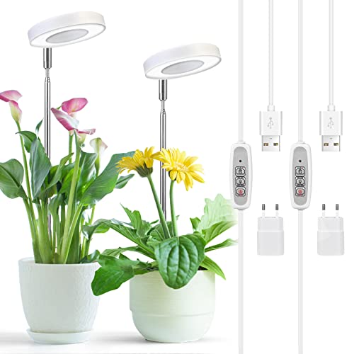 Cieex 2 Stück Pflanzenlampe Led Vollspektrum, Pflanzenlampe für Zimmerpflanzen, Pflanzenlicht, Pflanzenleuchte mit -Auto-Timer,USB Adapter 4 Helligkeits-Verstellbare Höhe