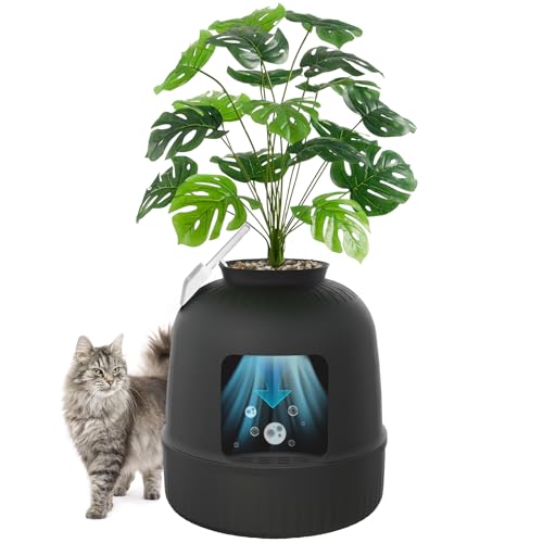Lifewit Katzenklo Blumentopf mit Pflanze & Schaufel, Katzenklo Versteckt, Katzentoilette XXL mit Geruchskontrolle & Kohlefilter, Wohnzimmer, Schlafzimmer, Ecke, Schwarz