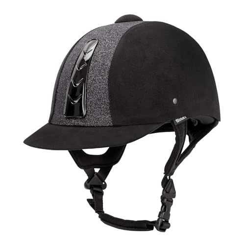 Start Sport+ Reithelm Kinder Mädchen, Reithelme für Kinder, Reitkappe Mädchen, Reiterhelm Damen, Reitkappe mit Be- und Entlüftungssystem, Pferde Helm für Kinder (Schwarz/Glänzend/Lack, S)
