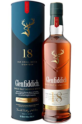 Glenfiddich 18 Jahre Single Malt Scotch Whisky mit Geschenkverpackung, 70cl - in Ex-Bourbon- & Oloroso Sherry-Fässern gereift für hochwertigen Genuss