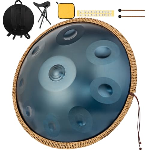 Handpan 9 Töne 440 Hz 22 Pulgadas Handpan Instrument D Menor Hand pan Drum Music Percusión Armónica que Genera una Resonancia Cómoda Ideal para Principiantes en Sanación con Sonido, Meditación