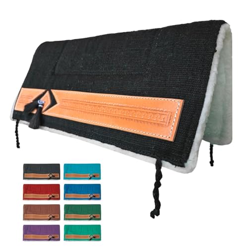 NETPROSHOP Pferd Sattelunterlage Western Pad mit weichem Webfell und Lederverzierung Full, Farbe:Schwarz