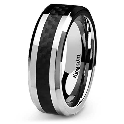 King Will GENTLEMAN 7MM Herren Titan Ring Schwarz Carbon Fiber Inlay Komfort Fit Poliert Hochzeit Band (11)