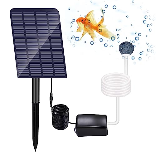 GuKKK Solar-Luftpumpen-Set mit Sauerstoffpumpe für Aquarium, 2 W, Solar-Teichbelüfter, Schläuche und Belüftungssteine, für Garten, Fischtank, Fischteich