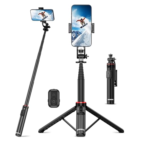 RISEOFLE Selfie Stick Handy Stativ, 360° Drehbares, 130cm Aluminium Ausziehbar, mit Fernauslöser für Smartphone/iPhone/Samsung Android