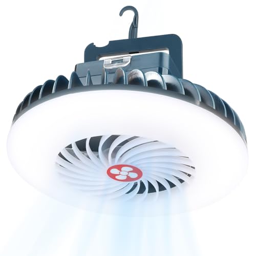 PlayDen LED Campinglampe mit Ventilator USB-aufladbar, 2-in-1 Camping Ventilator mit Licht, Magnetisch Zelt Lampe Lanterne Outdoor Camping Zubehör für Wandern Angeln Strand Wohnwagen Camper Auto