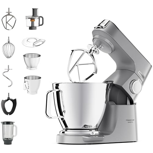 Kenwood Titanium Chef Baker XL KVL85.424SI Küchenmaschine mit integrierter Waage, inkl. 4-teiligem Patisserie-Set, 7 L und 5L Rührschüssel, stufenloser Geschwindigkeitsregler, 1200 W, Silber