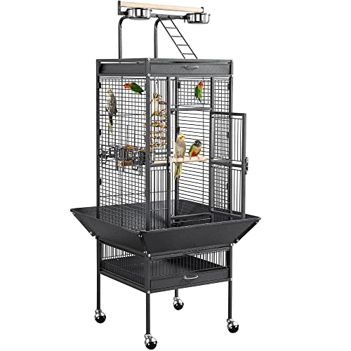 Yaheetech Vogelkäfig Vogelvoliere Vogelhaus Vogelbauer Käfig für Papageien 65,5 x 65,5 x 156 cm, Schwarz