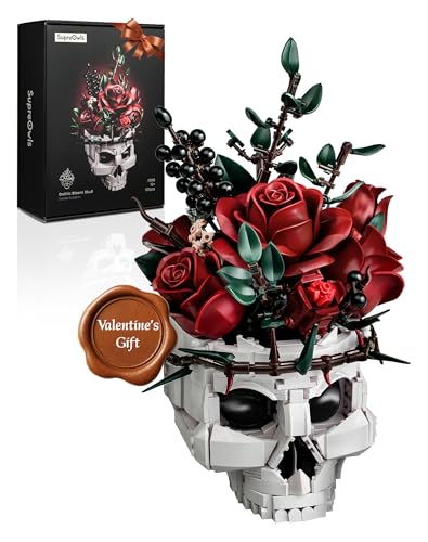 Millionspring-Bausatz für rote Rosensträuße mit Totenkopfvase, rote künstliche Rosen, Geschenke für Sie und Ihn zum Geburtstag, Jahrestag, Valentinstag, Halloween, Weihnachten, Gothic-Heimdekoration