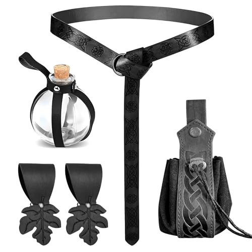 RoserRose Halloween Nekromanten Anzug, Mittelalter Kleidung, mit 250ml Zaubertrank FläSchchen, Mittelalter GüRtel, GüRtelschlaufe, für Cosplay, Zauberer, Hexe KostüM ZubehöR