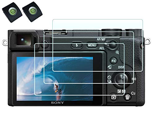 Displayschutz Displayschutzfolie für Sony Alpha 6400 6300 6000 5000 A6400 A6300 A6000 A5000 Kamera mit Blitzschuh-Abdeckung, 0,3 mm High Definition 9H Härte LCD Glas Schutzhülle [3+2 Stück]