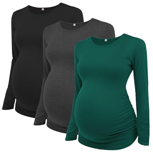 Love2Mi 3er Pack Damen Umstandsshirt Umstandstop Langarm Umstandsmode