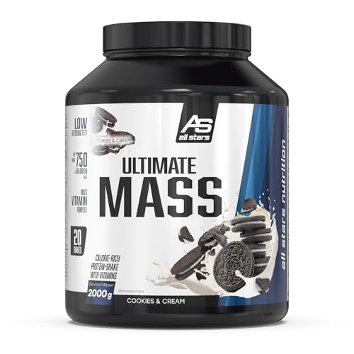 ALL STARS Ultimate Mass Gain Weight Gainer 2000g, Cookies and Cream - Mit 365kcal & ca. 74g Kohlenhydrate pro Portion, Mass Gainer für Kraftsportler mit Multivitamin Komplex
