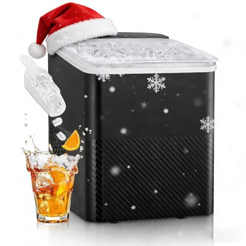 FOHERE Eiswürfelmaschine Klein, 14 Kg/24h, 9 Eiswürfel in 5 Minuten, Selbstreinigende Eiswürfelbereiter, Ice Maker mit Schaufel u. Korb, 2 Eiswürfel Größen, Eiswürfelmaschinen für Zuhause/Büro/Bar/RV