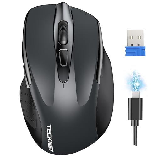 TECKNET Silent Kabellose Maus, Wiederaufladbar Funkmaus 4800 DPI, 2,4 GHz Optische Computer Maus für Laptop, PC, Mac, 6 Tasten, Grau