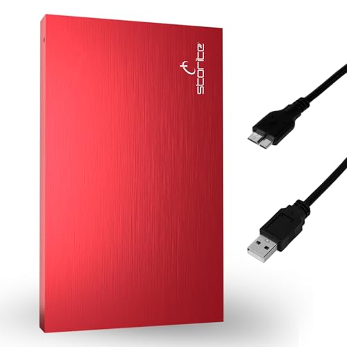 Storite Externe tragbare Festplatte 1TB mit USB 3.0, externer Backup-Speicher, schnelle Datenübertragung, geeignet für PC, Mac, Windows, Gaming, Laptop und Desktop (rot)