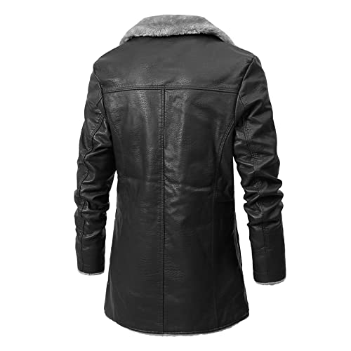 Generisch Winterjacke Herren&- Winterjacken für Herren, mittellanger Business-Retro-Plus-Samt-Anzug, Jacken mit Kapuzenkragen (Black, XL)