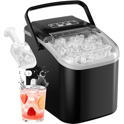 Acmeenjoy Eiswürfelmaschine 12KG/24H, Eiswürfelmaschine Klein 1,2L, Selbstreinigend Ice Maker mit Griff-Eiswürfelkorb/Schaufel, 8 Eiswürfel in 6-9 Minuten, für Küche/Büro/Party/Zuhause/Büro RV