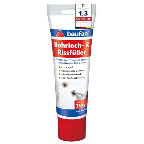 Baufan Bohrloch- und Rissfüller Weiß 350g I Schnell erhärtende Spachtelmasse I Bohrloch Füllung für innen & außen I Zum Ausbessern von Dübellöchern