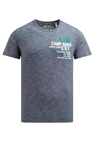 Camp David Herren T-Shirt mit Streifen-Design und Rücken-Print Blue Navy, XXL