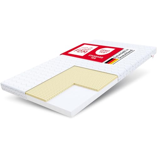 FDM Baby Classic Schaumstoffmatratze 80 x 190 cm Latex Matratze Babymatratze Härtegrade H2/H3 (Mittelweich/Mittelhart) 8 cm Höhe Zweiseitig Abnehmbarer Bezug Waschbar
