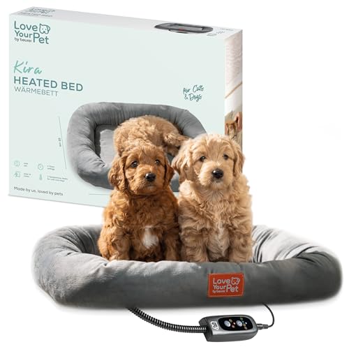 Beurer Love Your Pet Wärmebett Kira für Hunde und Katzen, elektrisch beheiztes Hundebett mit Timer, kuscheliges Katzenbett, Heizbett waschbar bei 30°C, Kratzfest und wasserdicht, 58 x 50 cm