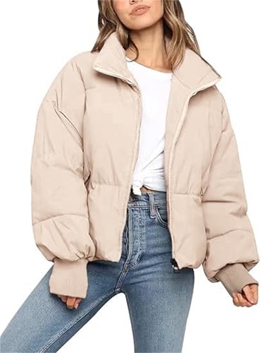 INLANDSIS Damen Puffer Jacke Kurz Schwarz Beige Winter Warm Gesteppte Dicke Winterjacke Winter Warm Ubergangs Damen-Jacken Outdoor Langarm-Baumwolljacke Jacken füR Damen (Cremeweiß,S)