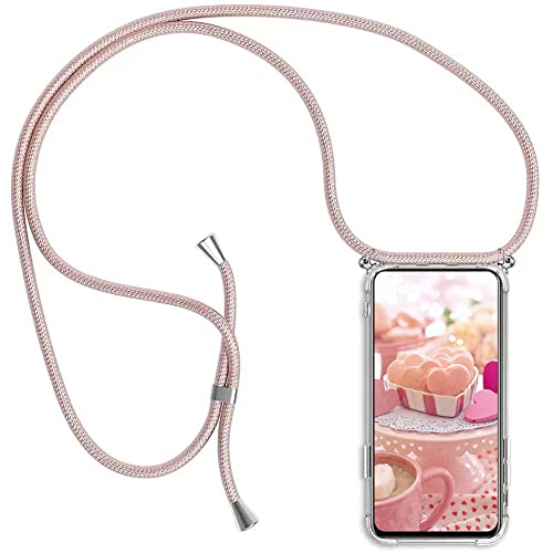 YAMCCCSE Handykette Handyhülle für Huawei P8 Lite 2017 / Honor 8 Lite mit Band - Transparent Handy-Kette Handy Hülle mit Kordel zum Umhängen Handyanhänger Halsband Lanyard Case - Roségold