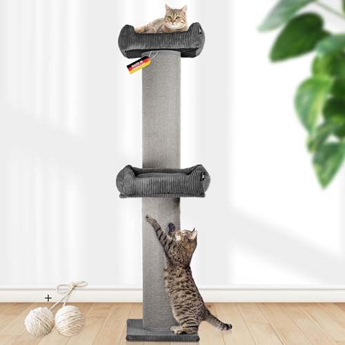 Rohrschneider XXL Kratzbaum Frieda – Kratztonne XXL | tauschbare Kratzmatten stabil | extra breite Säule | Cord-Bezug waschbar | Kratzbaum große, mittlere, kleine Katzen | Cord (dunkelgrau, Gr. 2)