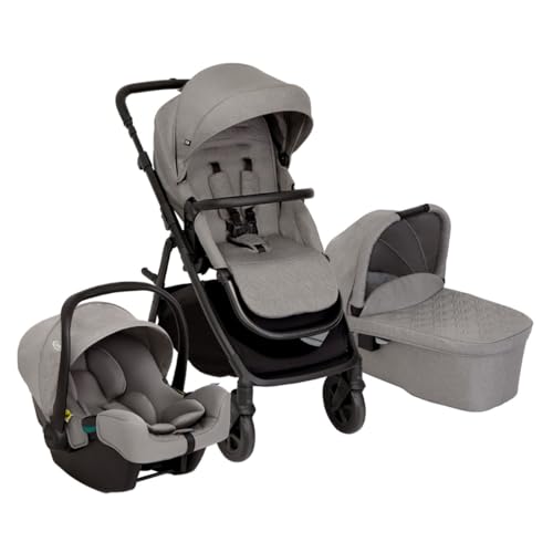 Graco Near2Me™ DLX 3in1 Kinderwagen-Set, inkl. Babywanne (0-9 kg) und Babyschale (40-75 cm), bis 22 kg, rückwärts, vorwärts, kompakt gefaltet, inkl. Adapter und Regenverdeck, grau, Ash