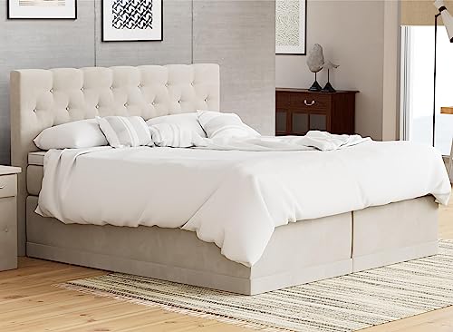 AUKONA Boxspringbett Helena 160x200, Creme H3, 7 Zonen Taschenfederkern-Matratze, H2 H3 H4, Komfortschaum-Topper, Lieferung und Aufbau kostenlos