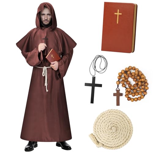 Lozzzyo Mönch Kostüm Herren, Karneval Halloween Kostüm kostüme Herren Mönch, faschingskostüme Priester Kostüm Männer, Perfekt Als Karneval Faschingskostüme Halloween Kostüm Männer