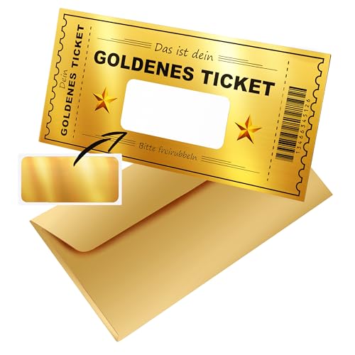 CraftWerk Goldenes Ticket mit Rubbelfläche - Personalisierbarer Gutschein zum selber ausfüllen als Geschenk für Frauen, Freund und Freundin - Rubbellos für Geburtstag, Kino und Weihnachten