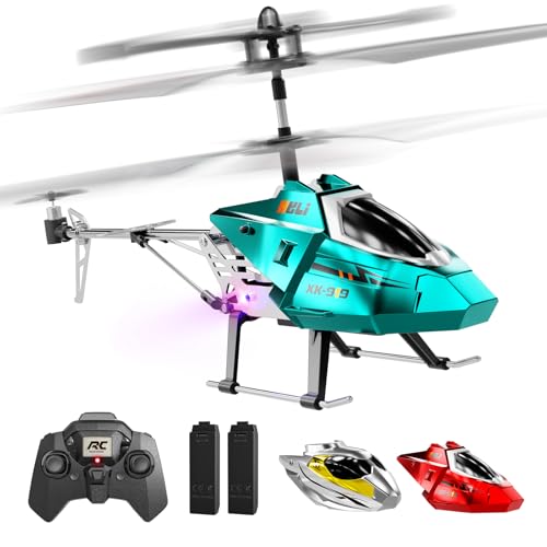 XIKOTEC RC Helikopter Ferngesteuert, Ferngesteuerter Helikopter 2 Akkus, LED-Leuchten, E-Tast-Start/Landung, RC Hubschrauber Ferngesteuerter Hubschrauber Spielzeug Kinder Geschenke für Jungs ab 8 Blau