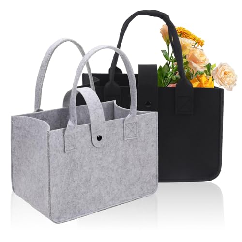 Xmart 2 Stück Filztasche 30x20x18 cm Filztaschen Shopper Robust und Langlebig Filztasche Klein Faltbar Filztaschen Geeignet Zum Picknicken Einkaufen Reisen und Arbeiten (grau und schwarz)